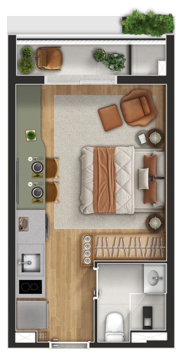 NEX ONE Galeria Jardins — planta Studio 25,20 m² · final 22 (2º ao 12º)
