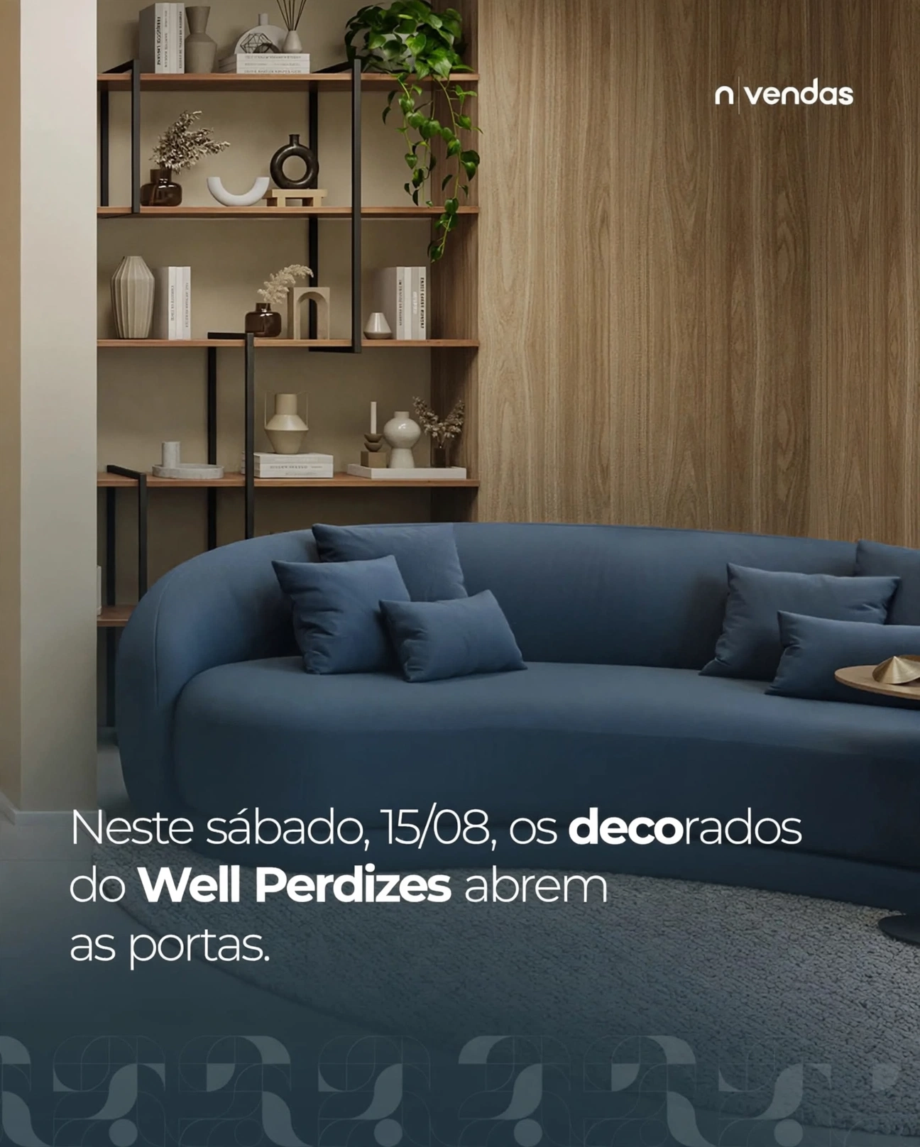well-perdizes-decorado-sala-azul.jpg — Sala decorada Well Perdizes, sofá azul