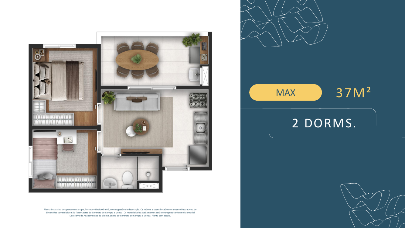 Planta Max 37m² 2 dormitórios