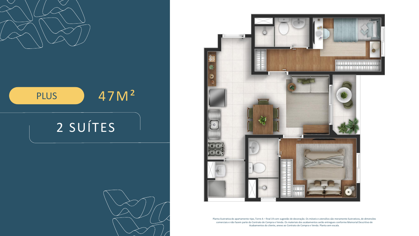 Planta Plus 47m² 2 suítes
