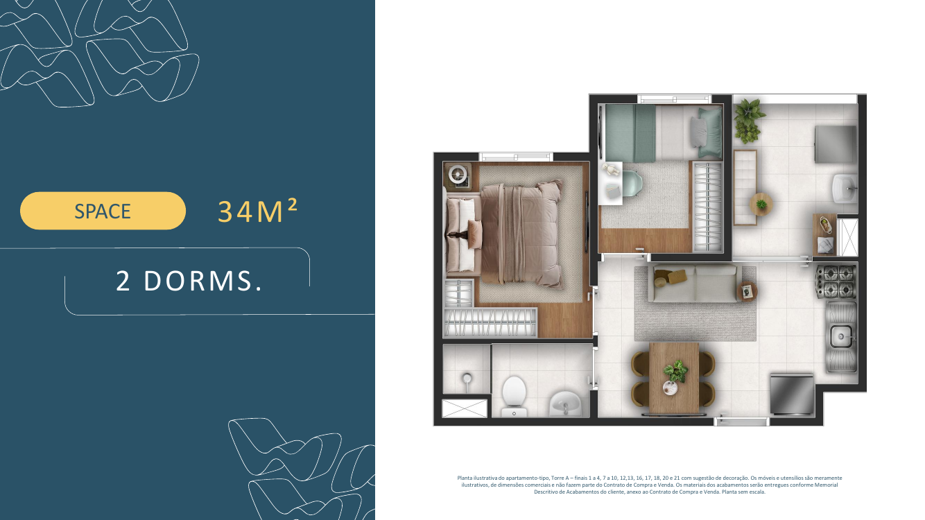 Planta Space 34m² 2 dormitórios